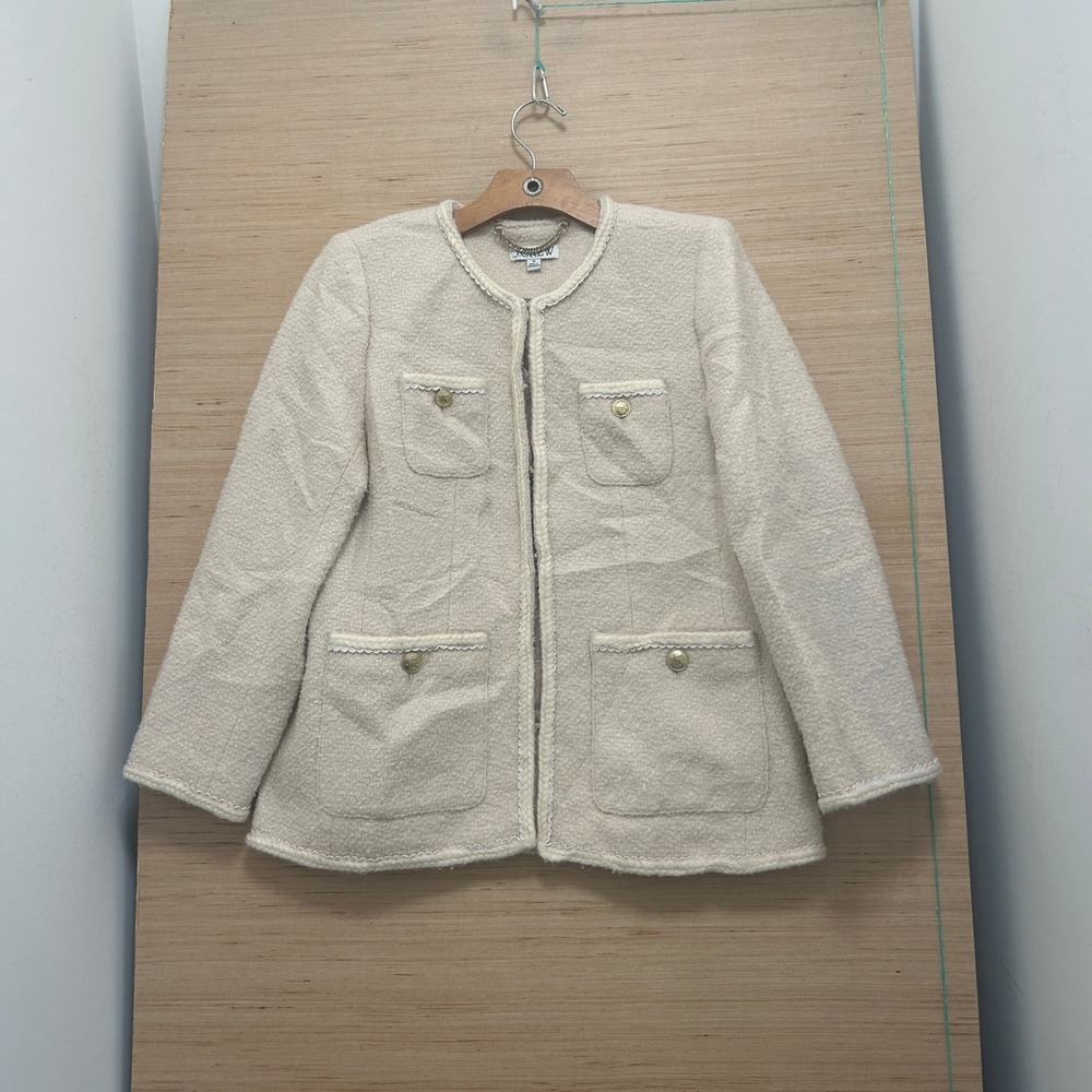 J.Crew Cream Boucle Tweed Lady Jacket Gold Button Trim Ivory Blazer 10